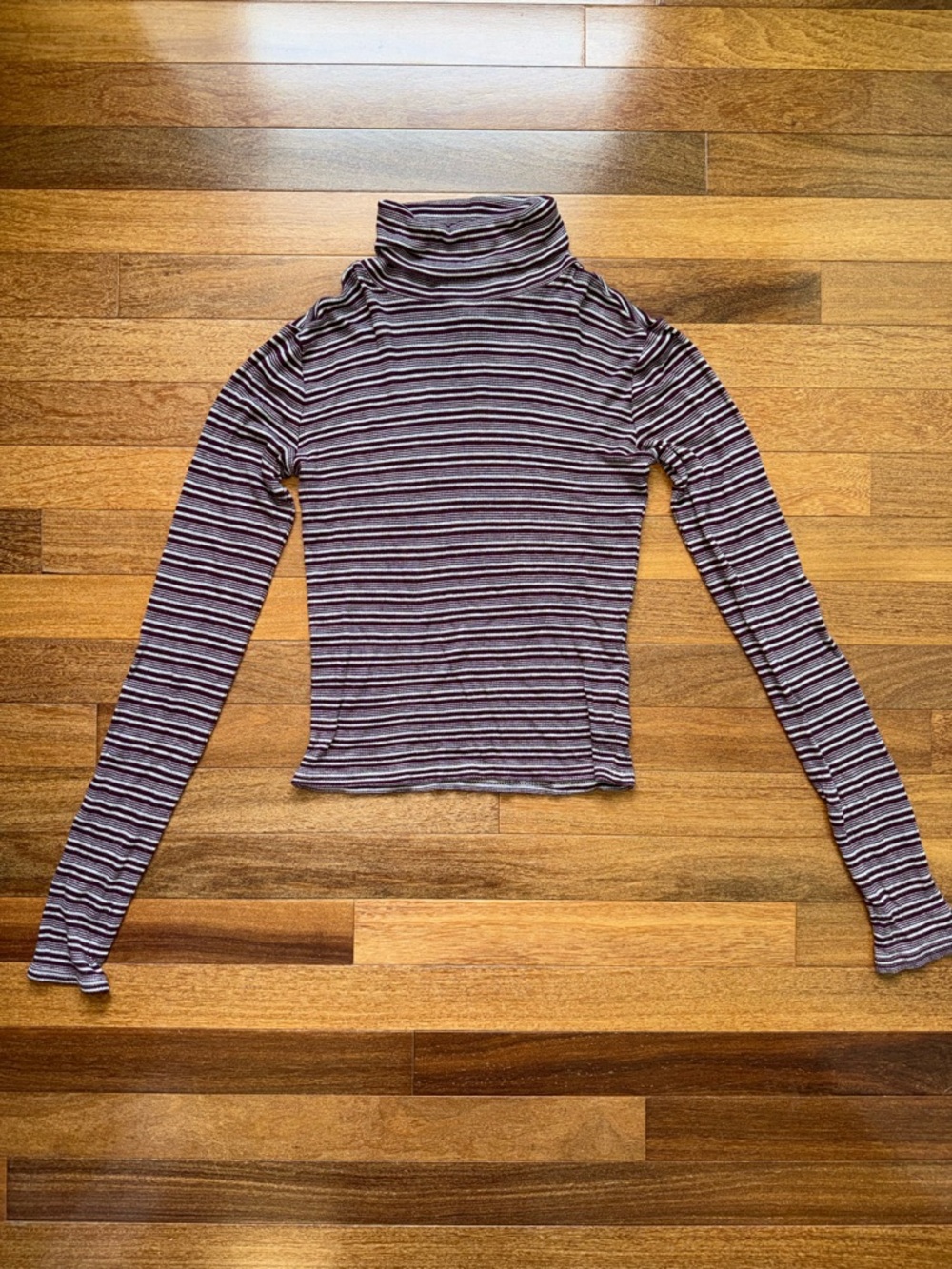 Prince & Fox, Purple and Gray Striped Turtleneck Long Sleeve Tee